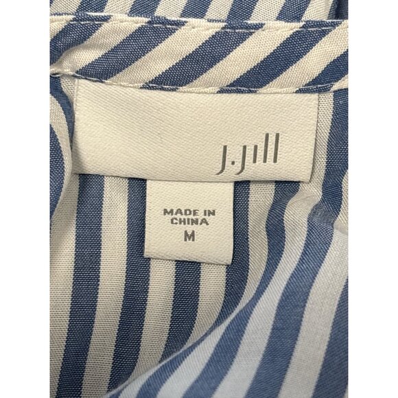 Striped Button-Front Tunic Top By J.Jill Blue & White Long Sleeves Relaxed Fit W - Picture 6 of 10